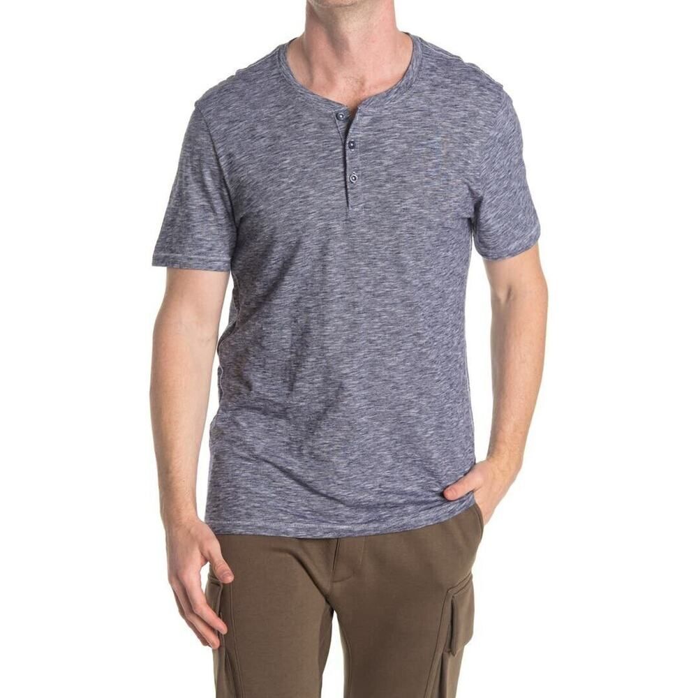Abound Short Sleeve Navy & White Fineline Henley T-Shirt Button Front Casual XXL